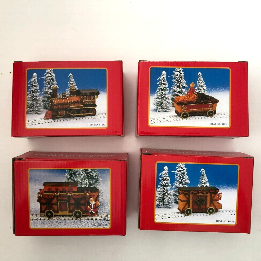 VINTAGE HOLIDAY SANTA EXPRESS TRAIN Set Of 4 WORLD BAZAARS INC 1995 In Orig Box